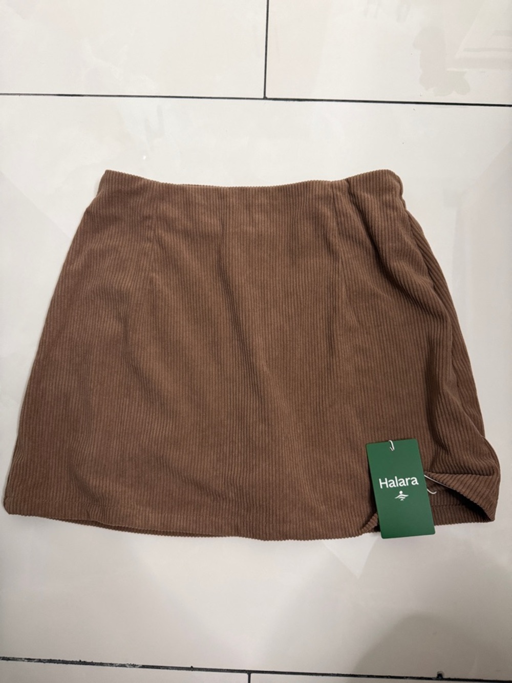 HALARA Ribbed Corduroy Mini Skirt in Taupe - Picture 2 of 6